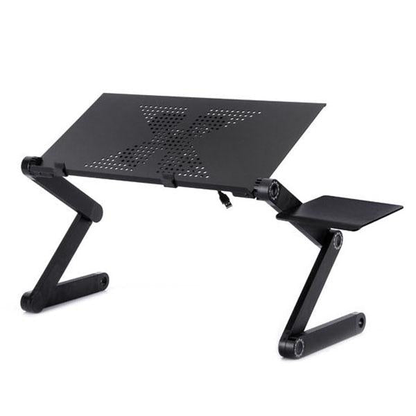 Adjustable Foldable Laptop Stand with Fans & Mouse Pad - Black