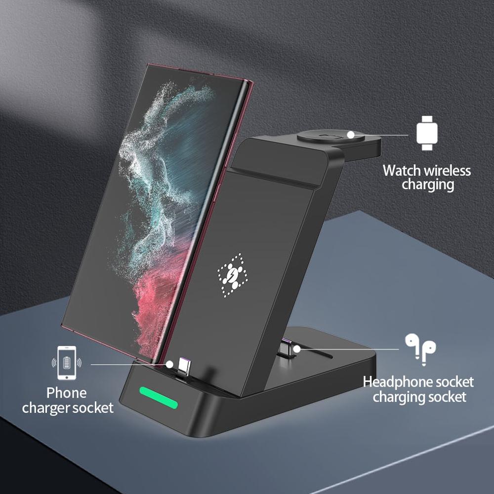 Black 3 In 1 Vertical Charging Stand For Samsung Watch And Galaxy Buds