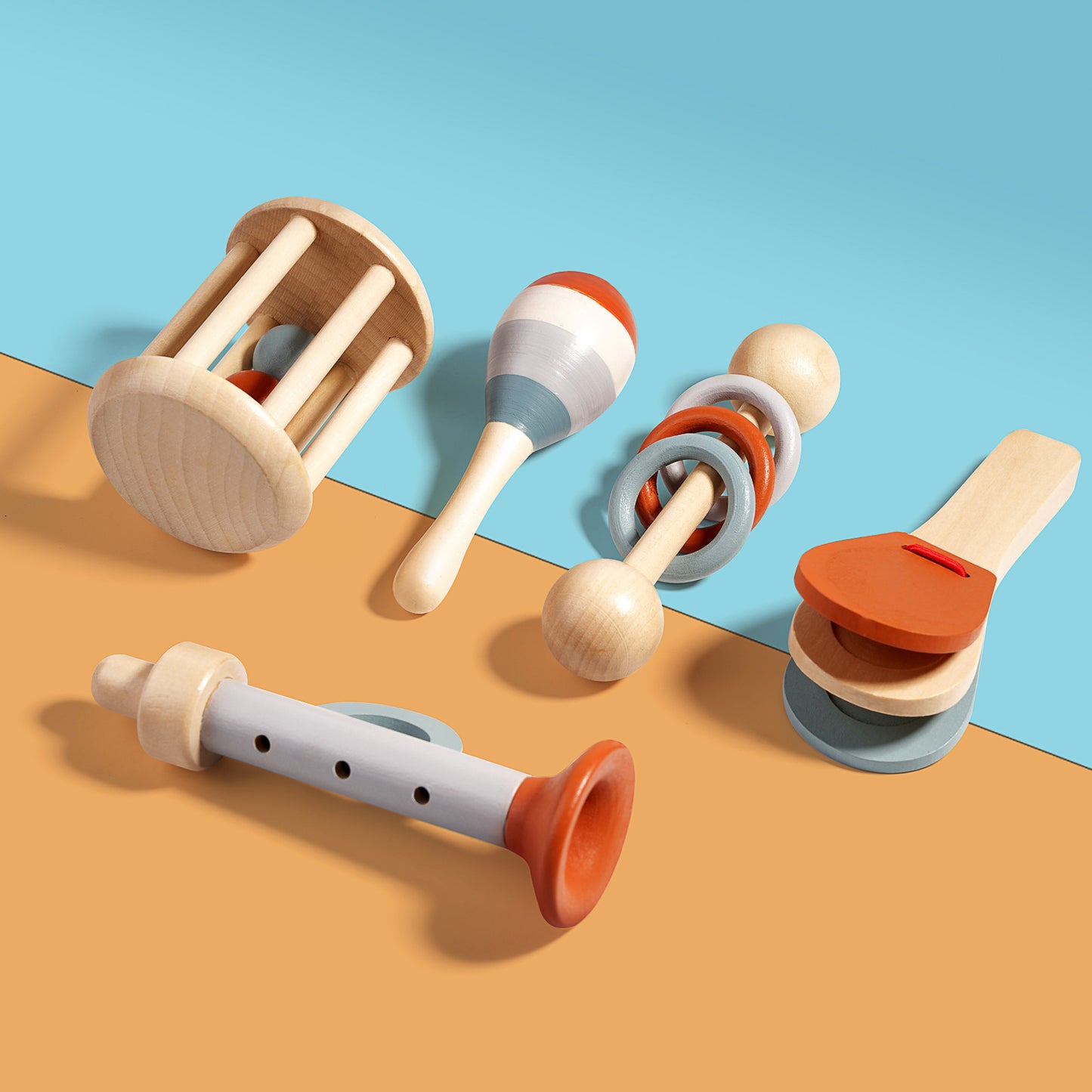 Wooden Orff Instrument Set for Kids β Includes Rattle, Maraca, Bell, Trumpet, and Bed Bell β Early Learning Musical Toy for Toddlers