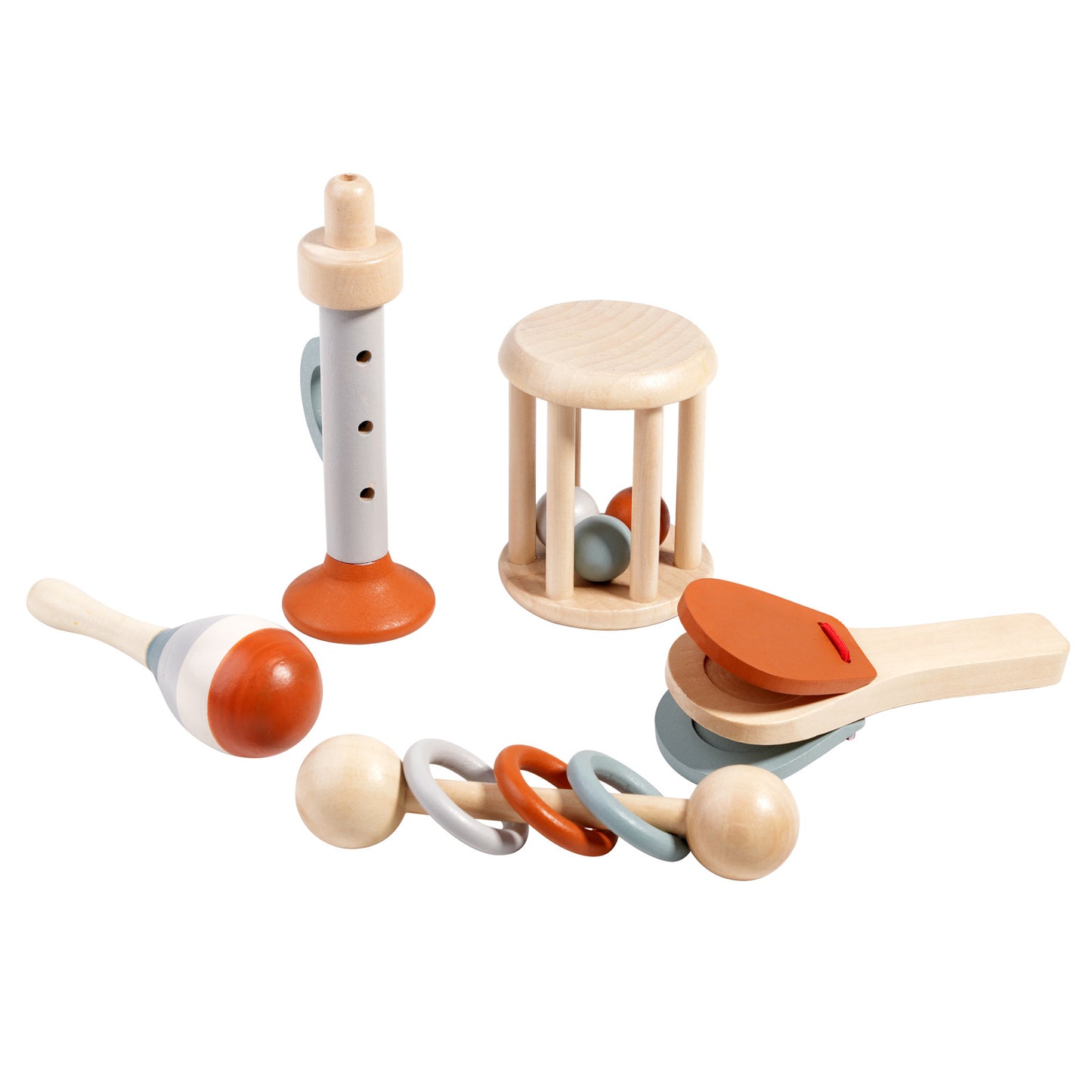 Wooden Orff Instrument Set for Kids β Includes Rattle, Maraca, Bell, Trumpet, and Bed Bell β Early Learning Musical Toy for Toddlers