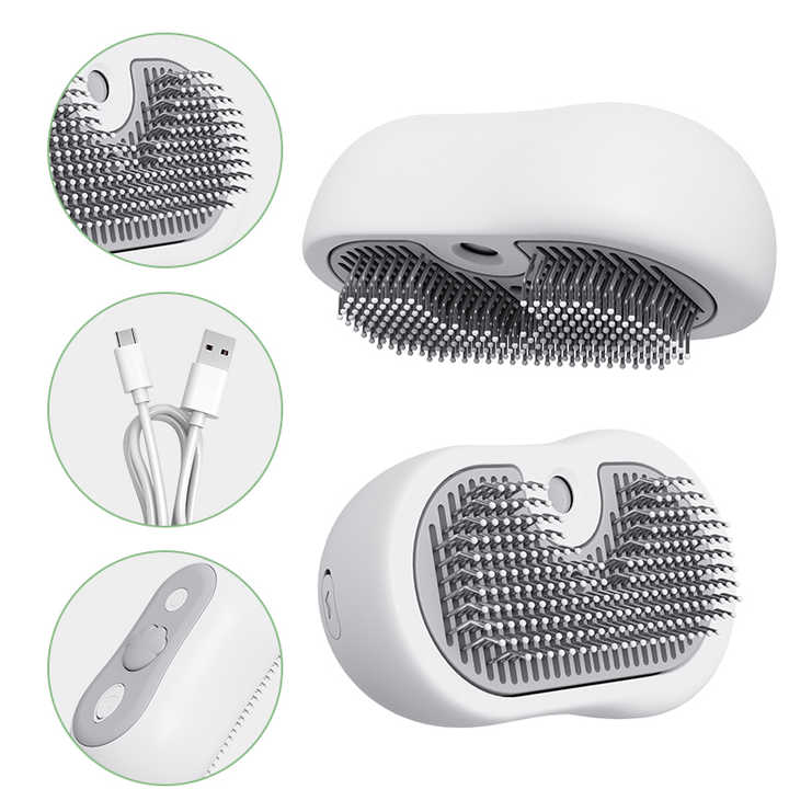 2 Pcs Grey and White 3-in-1 Pet Grooming Steam Brush