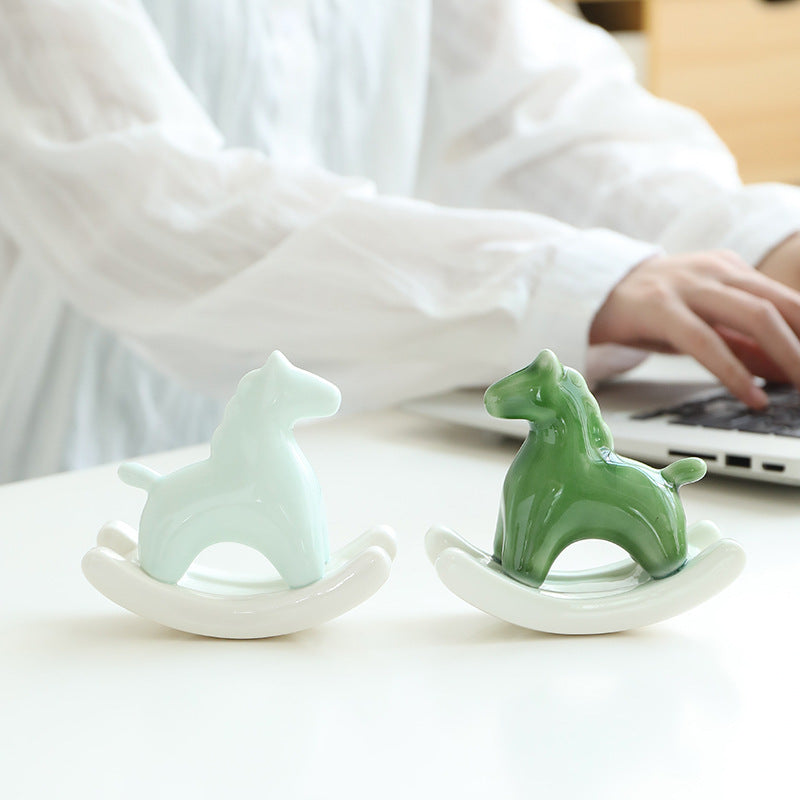 Green Modern Ceramic Rocking Horse Ornament
