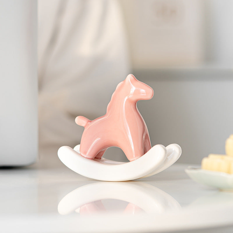 Pink Modern Ceramic Rocking Horse Ornament