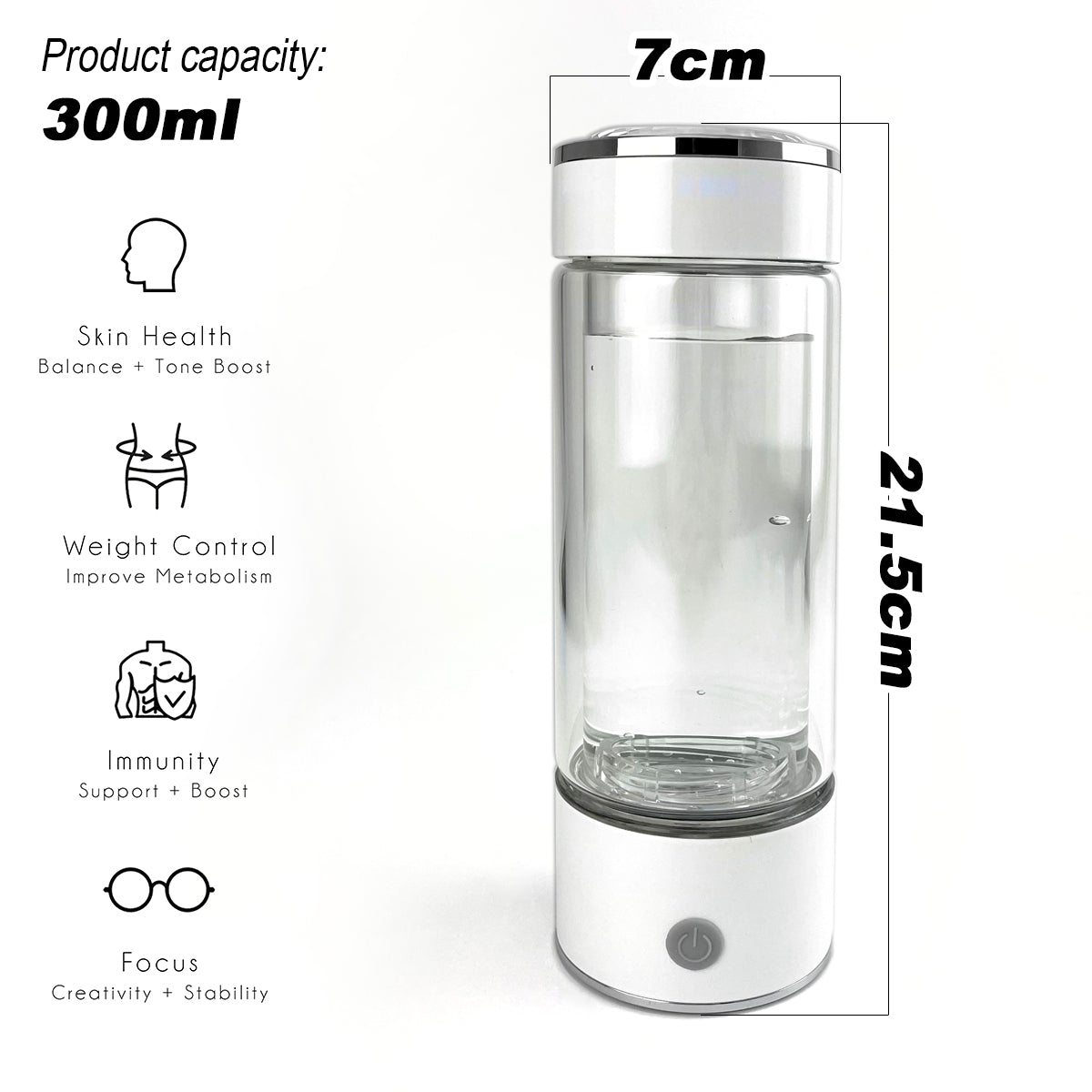 300ml H2 Hydrogen Water Bottle Alkaline Ionizer
