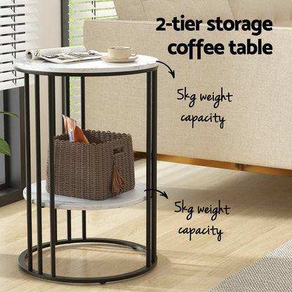 Artiss Coffee Table 2-Tier Round