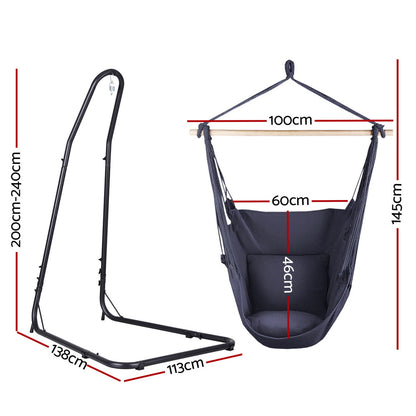 Gardeon Hammock Chair with Heavy Duty Steel Stand - Black