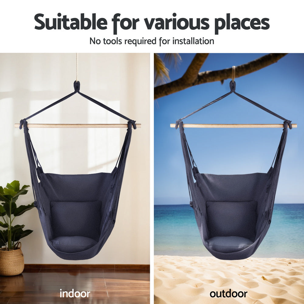 Gardeon Hammock Chair with Heavy Duty Steel Stand - Black