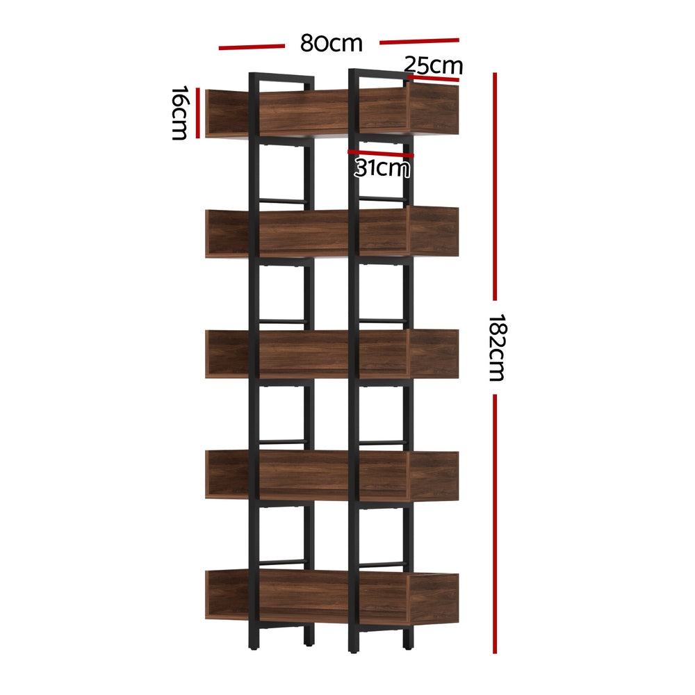 Artiss Bookshelf 5-Tier Bookcase Display Shelves - Walnut