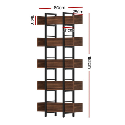 Artiss Bookshelf 5-Tier Bookcase Display Shelves - Walnut