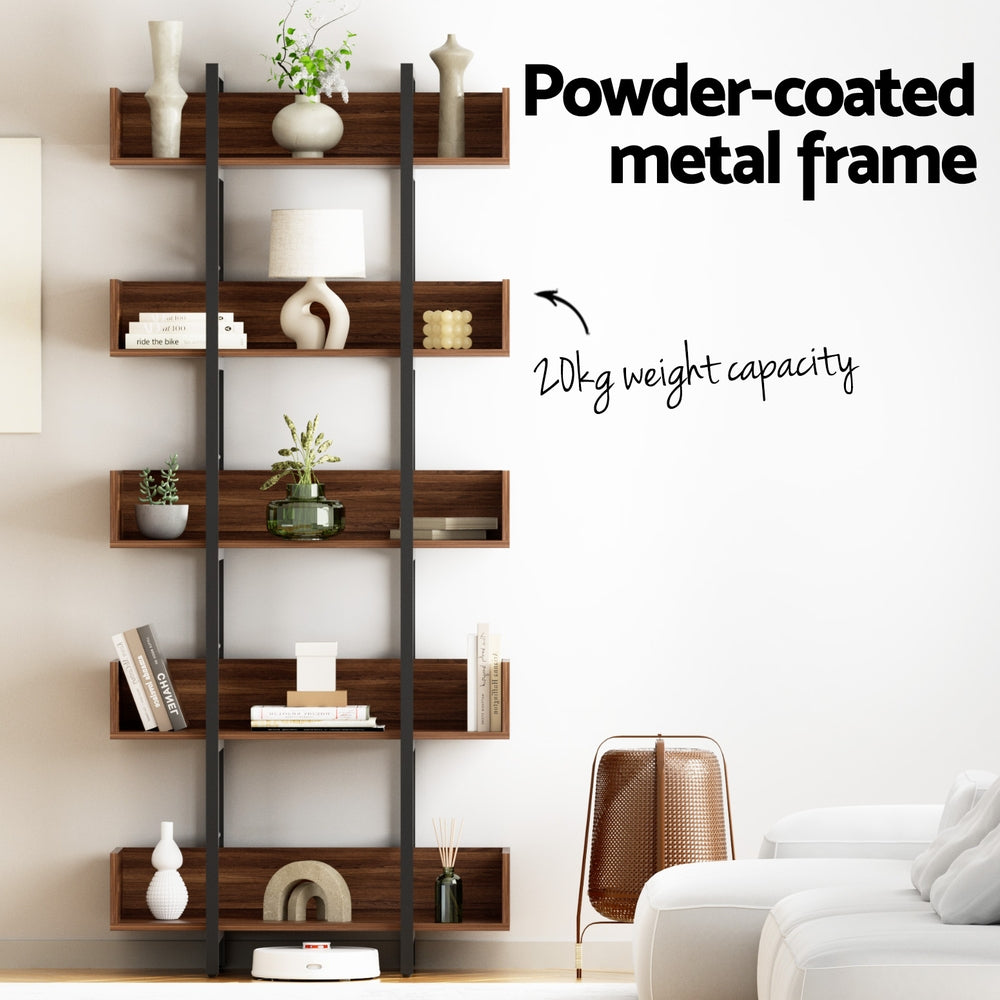 Artiss Bookshelf 5-Tier Bookcase Display Shelves - Walnut