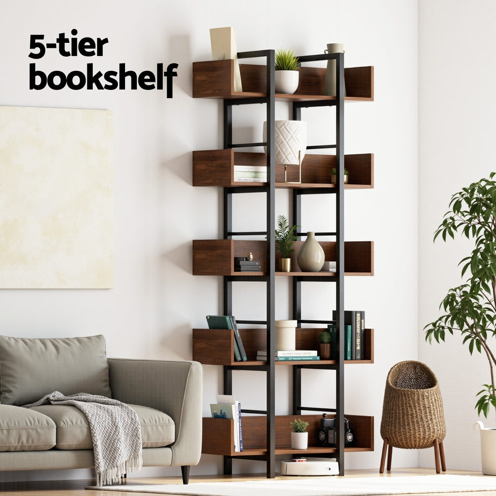 Artiss Bookshelf 5-Tier Bookcase Display Shelves - Walnut