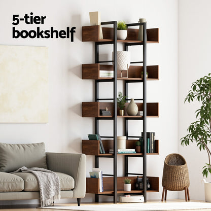 Artiss Bookshelf 5-Tier Bookcase Display Shelves - Walnut