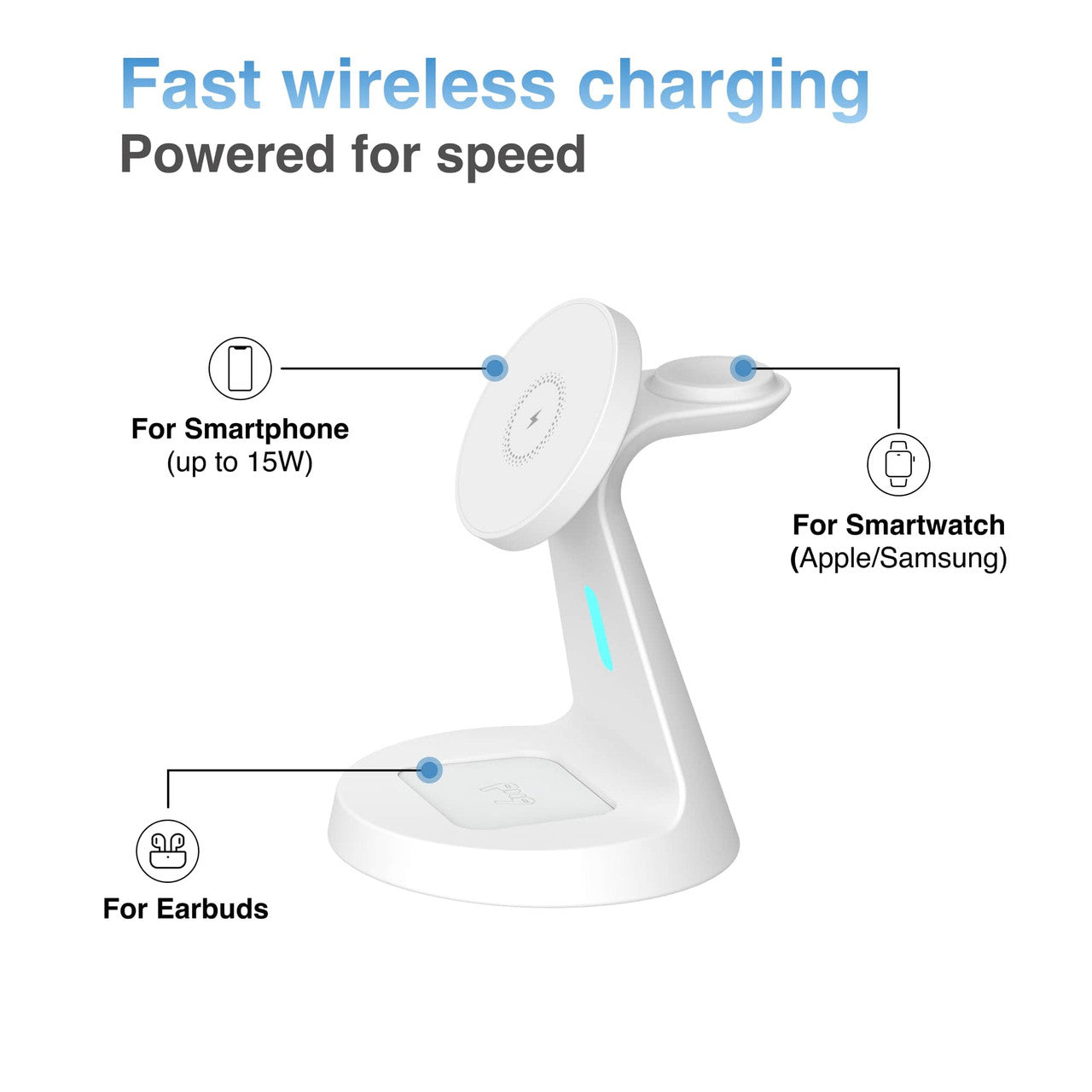 Laser 3 in 1 Wireless Charging Stand - White