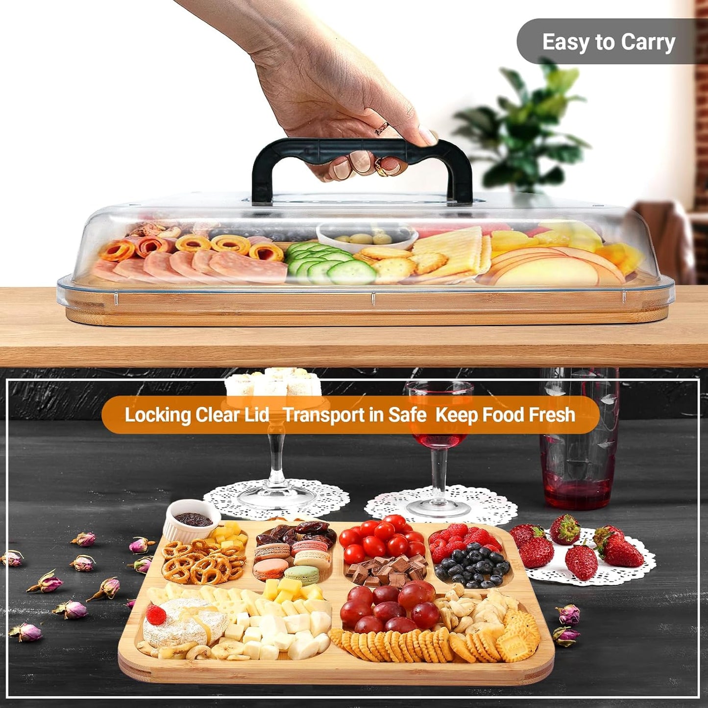 CARLA HOME Bamboo Charcuterie Board with Lid