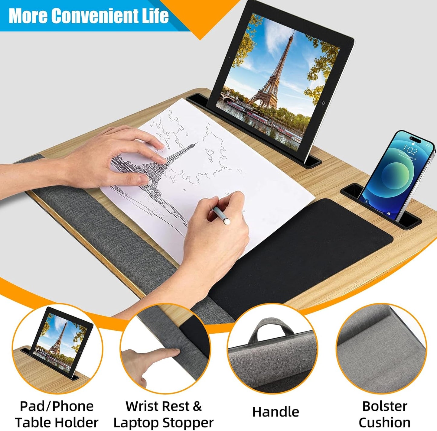 CARLA HOME Oversized Portable Lap Desk - Brown
