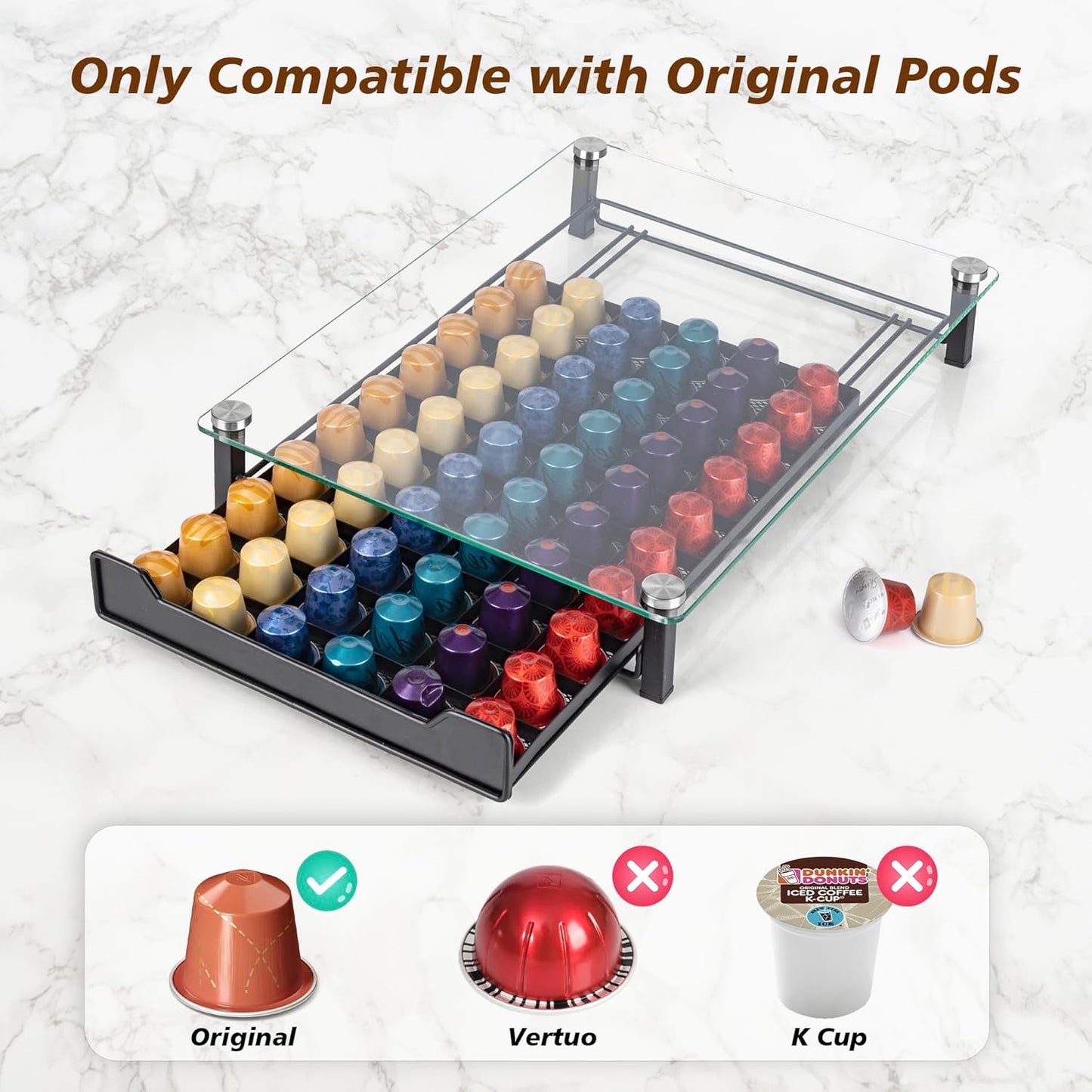 CARLA HOME 60 Coffee Pod Holder Drawer with Tempered Glass