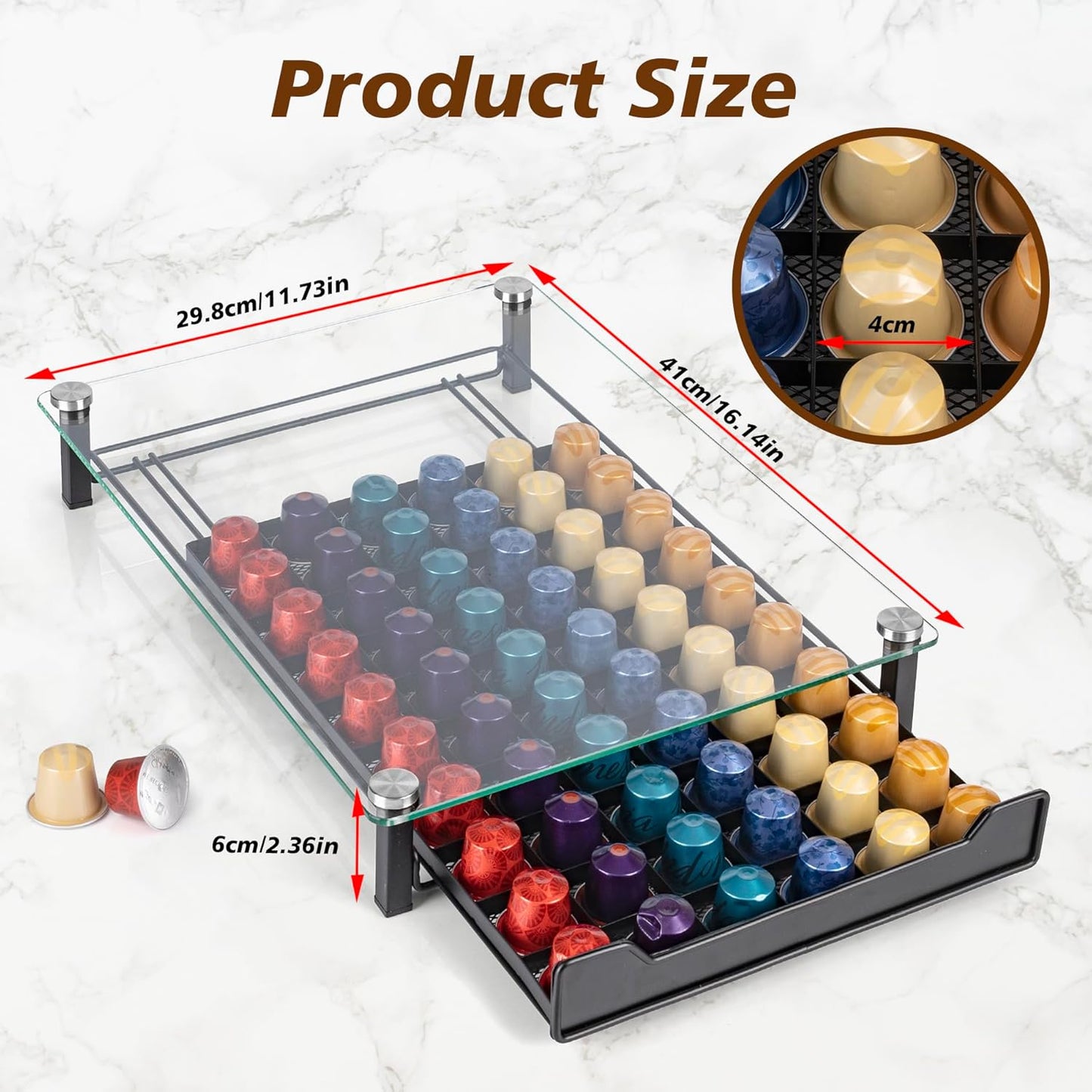 CARLA HOME 60 Coffee Pod Holder Drawer with Tempered Glass