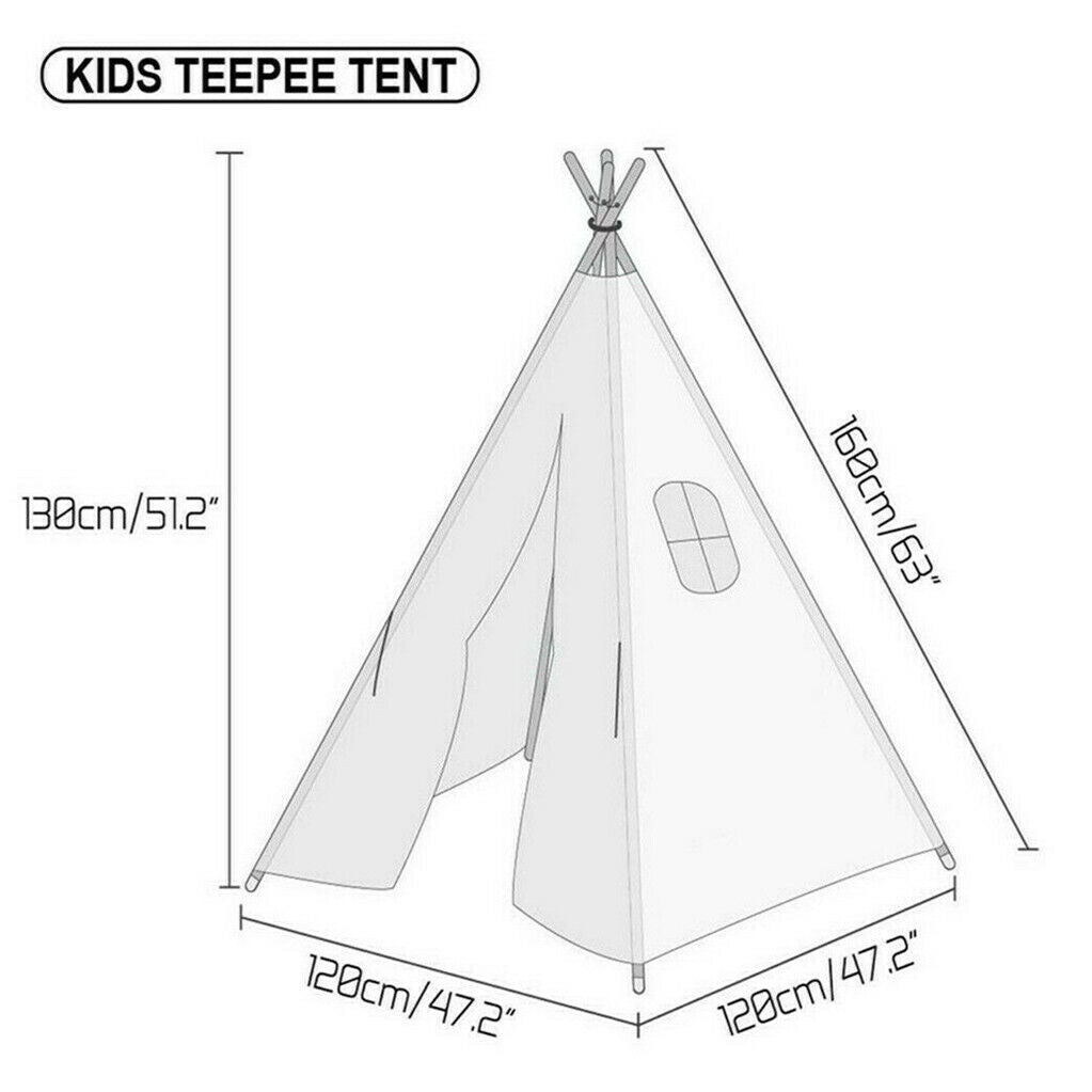 Kids Teepee Tent Linen Wood - Black White Stripe -Indoor and Outdoor