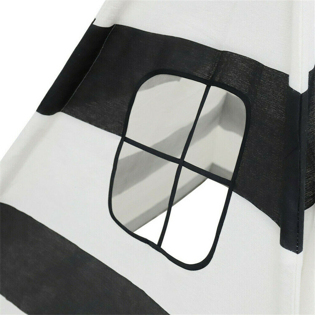 Kids Teepee Tent Linen Wood - Black White Stripe -Indoor and Outdoor