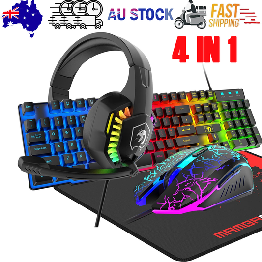 Gaming Keyboard & Mouse & Headset & Mousepad Set