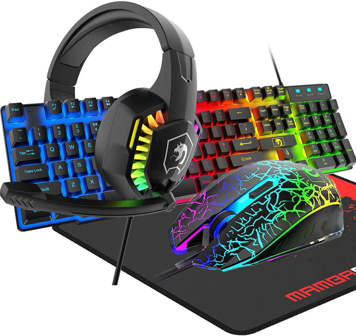 Gaming Keyboard & Mouse & Headset & Mousepad Set