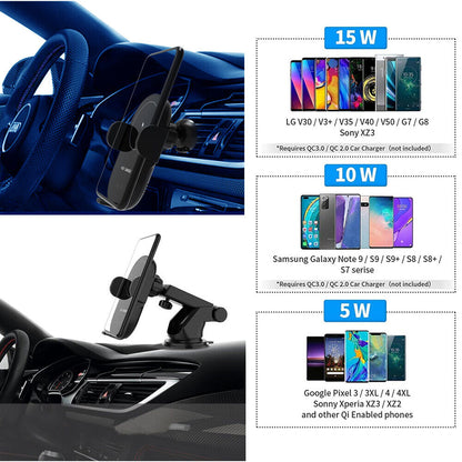 Wireless Car Fast Charger & 2in1 Car Phone Holder