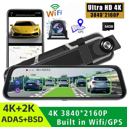 10” 4K Mirror Dash Cam, 2K Rear Camera
