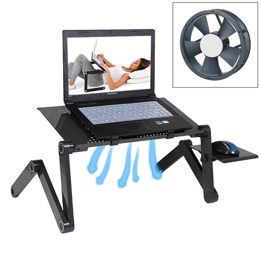 Adjustable Foldable Laptop Stand with Fans & Mouse Pad - Black