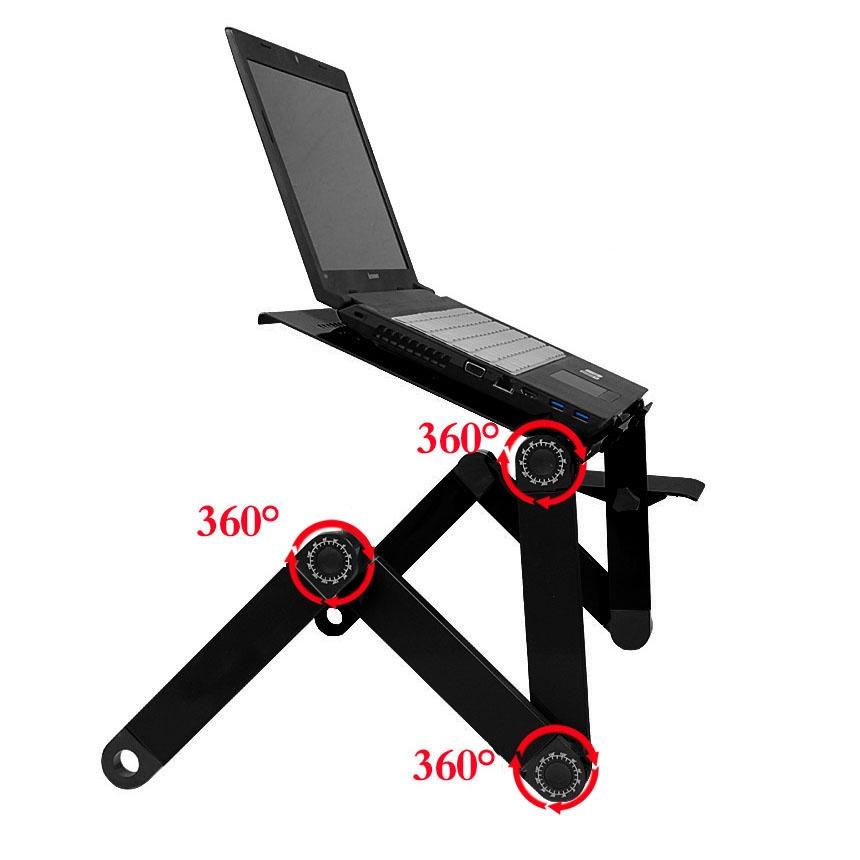 Adjustable Foldable Laptop Stand with Fans & Mouse Pad - Black