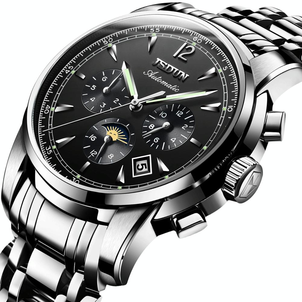 Waterproof Luminous Mechanical Watch for Men - 8750 - Silver Black