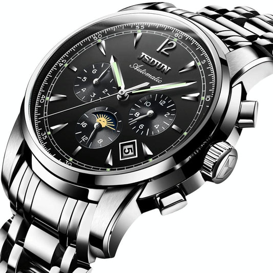 Waterproof Luminous Mechanical Watch for Men - 8750 - Silver Black