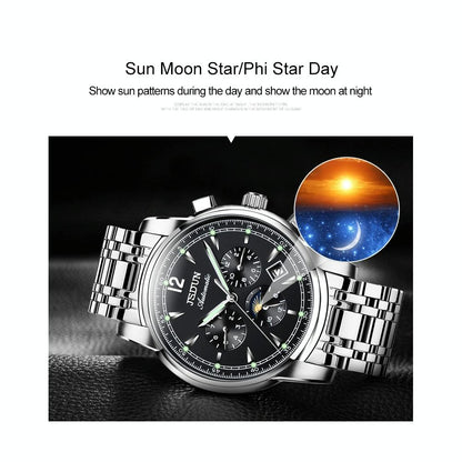 Waterproof Luminous Mechanical Watch for Men - 8750 - Silver Black