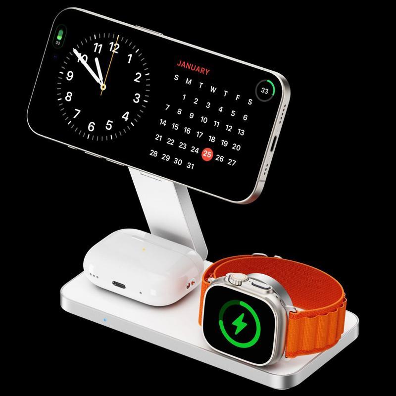 White 3 In 1 Magnetic Wireless Charging Dock For Apple Devices