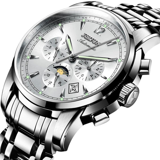 Waterproof Luminous Mechanical Watch for Men - 8750 - Silver White