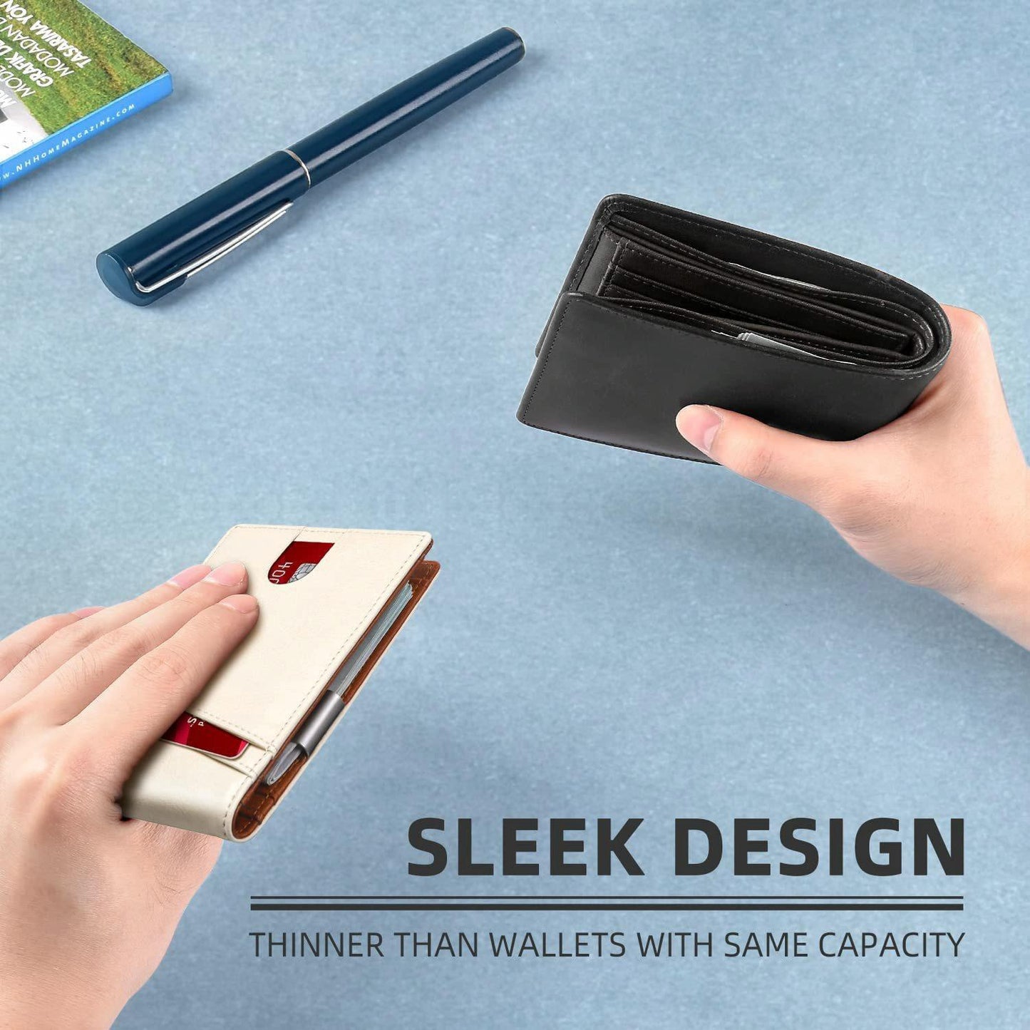 RFID-protected Leather Credit Card Wallet - Secure & Stylish - Beige