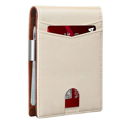 RFID-protected Leather Credit Card Wallet - Secure & Stylish - Beige