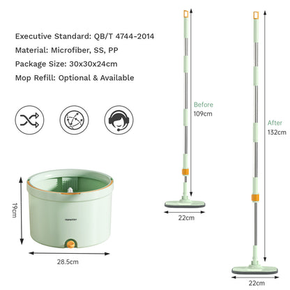 Premium Microfiber Round Mop Bucket Set - Light Green