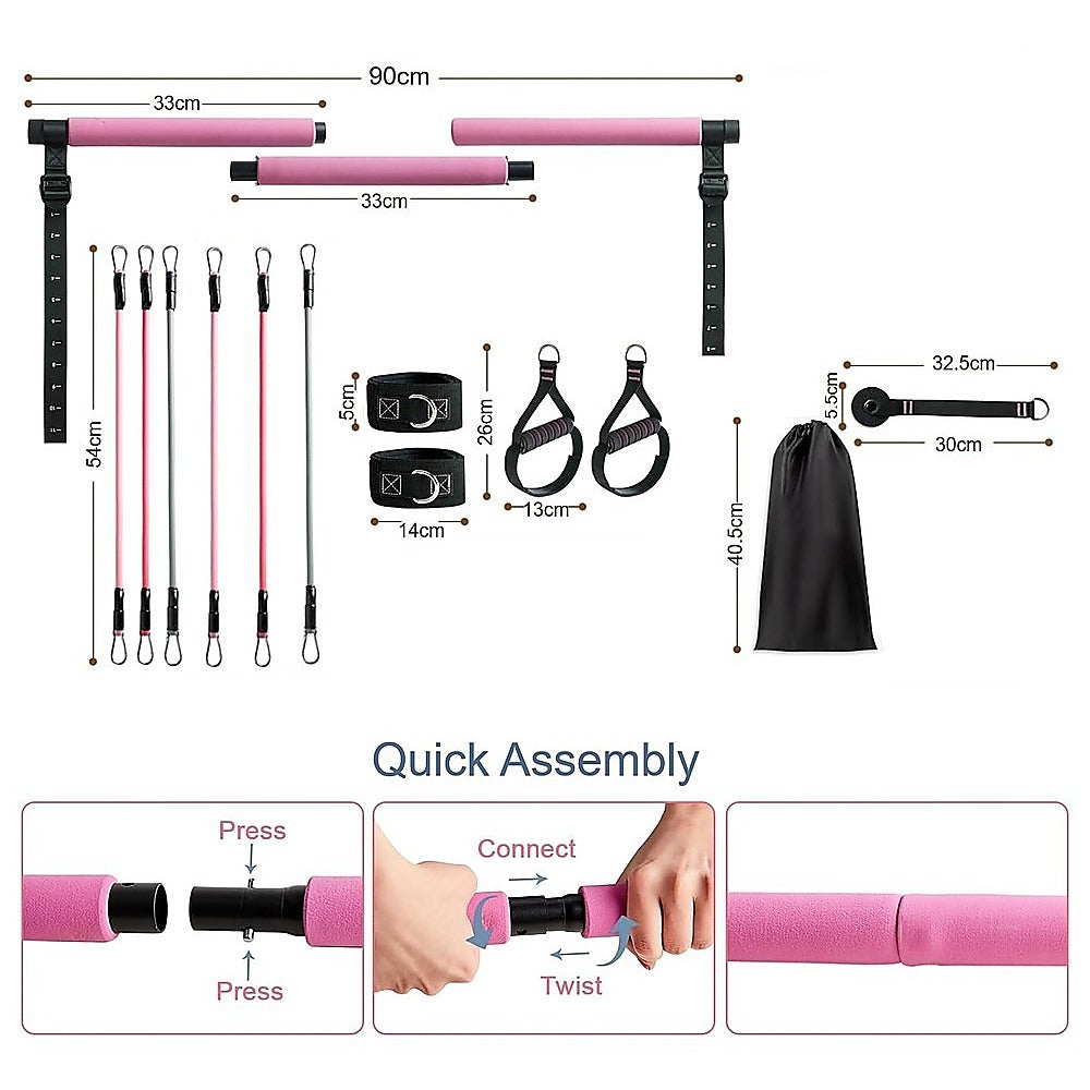 14pc Pilates Bar Kit with Resistance Bands & Belt