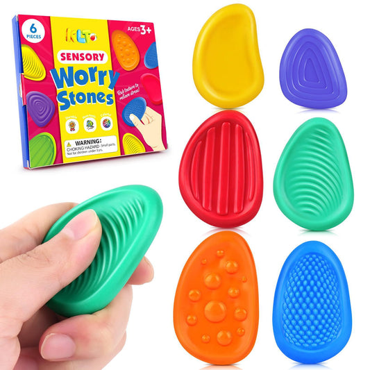 Sensory Worry Stones for Kids | 6-Piece Fidget Stress Relief Set for Ages 3+
