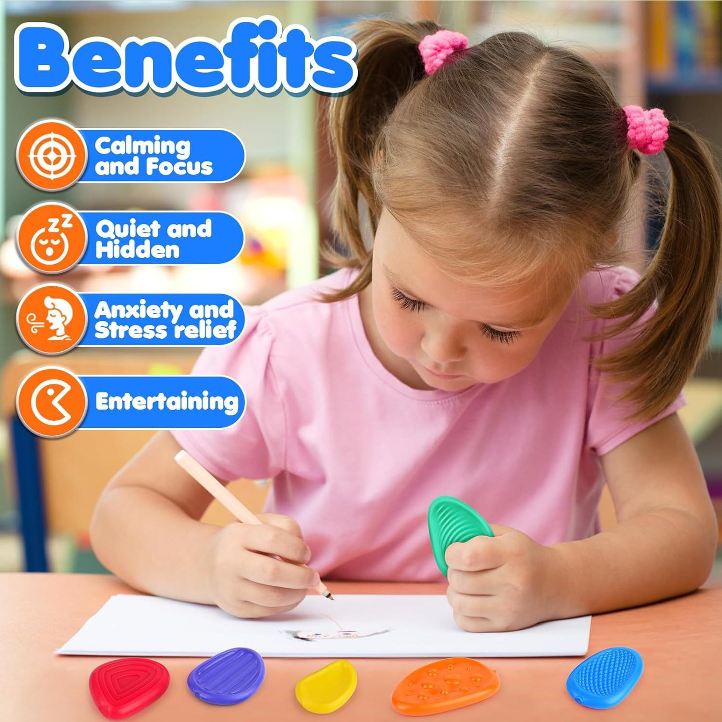 Sensory Worry Stones for Kids | 6-Piece Fidget Stress Relief Set for Ages 3+