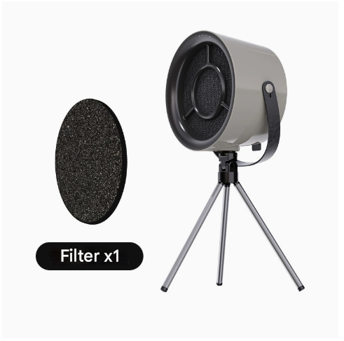 Grey Retro-Style Desktop Air Purifier with Tripod Stand
