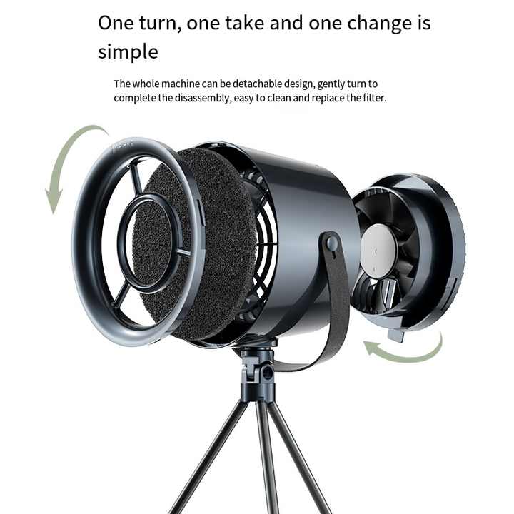 Grey Retro-Style Desktop Air Purifier with Tripod Stand