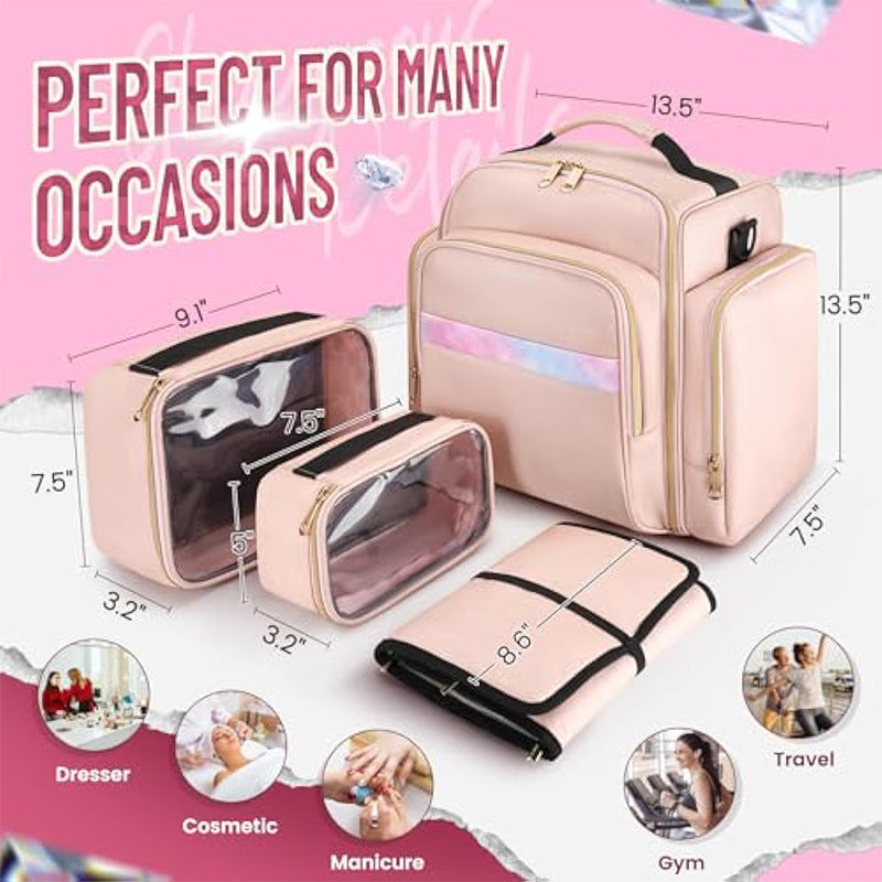Pink 4-in-1 Travel Cosmetic Organizer Bag