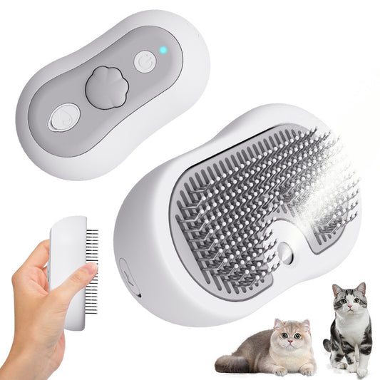 2 Pcs Grey and White 3-in-1 Pet Grooming Steam Brush