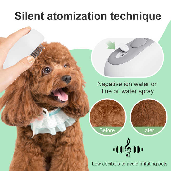 2 Pcs Grey and White 3-in-1 Pet Grooming Steam Brush