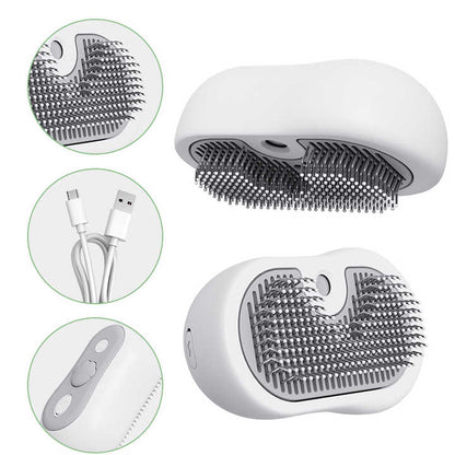 2 Pcs Grey and White 3-in-1 Pet Grooming Steam Brush