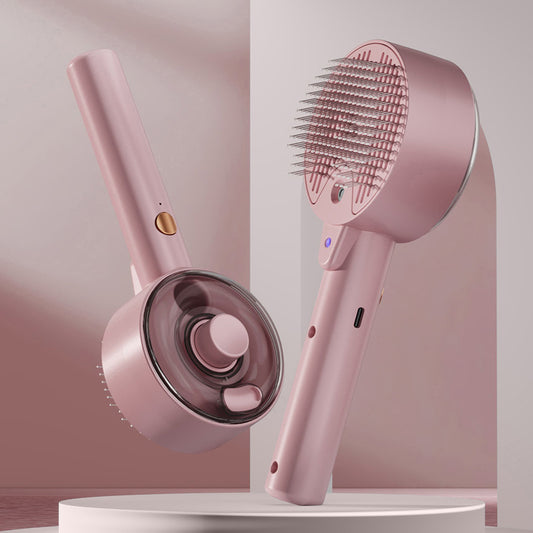 Pink Rechargeable Pet Grooming Brush with UVC Sterilizer