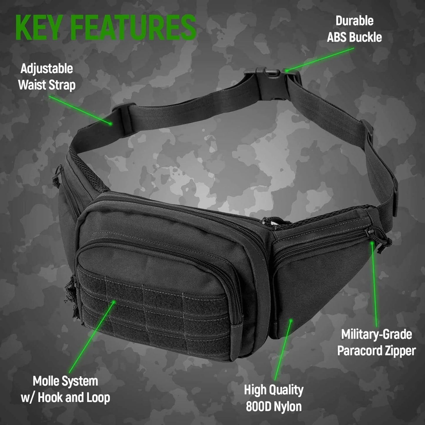 Black Rugged Tactical Waist Pack