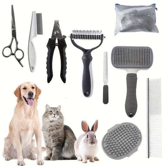 Grey Professional 9-Piece Pet Grooming Kit