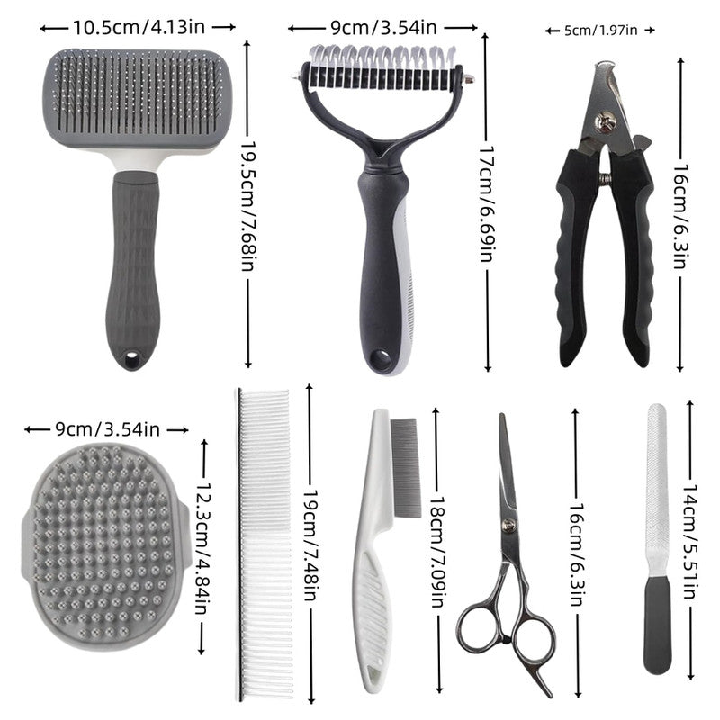 Grey Professional 9-Piece Pet Grooming Kit